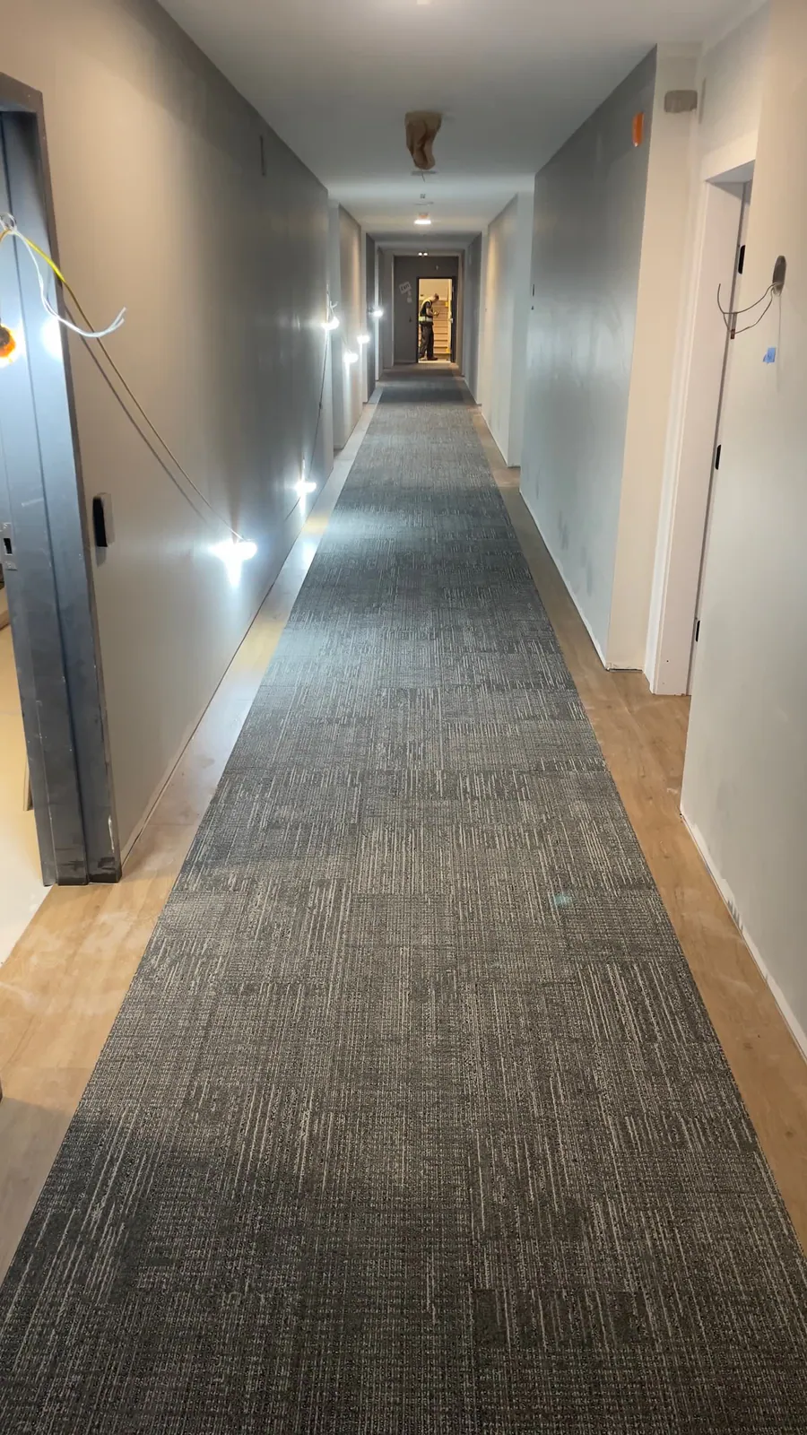 Commercial corridor flooring installation