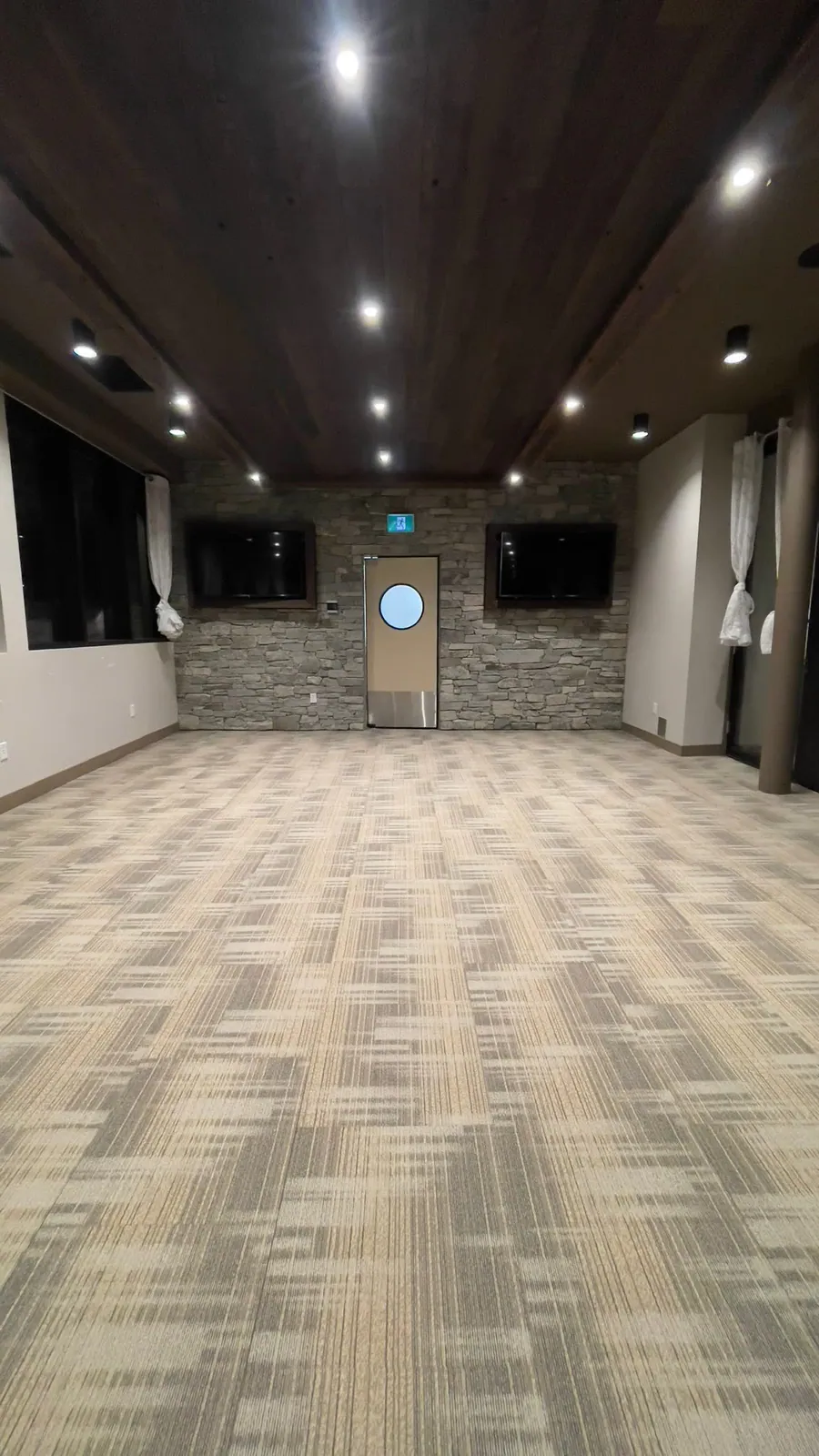 Finished dark commercial flooring interior